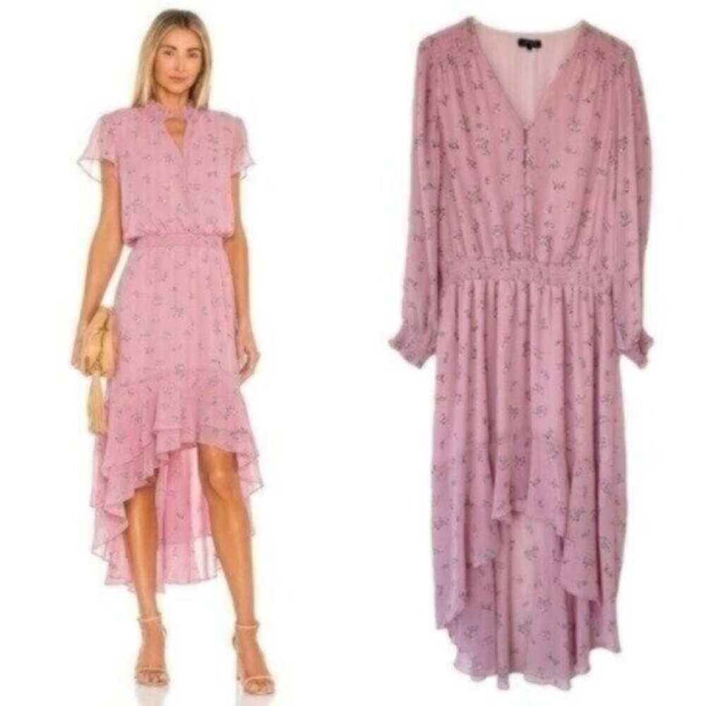 1. State Woodland Floral Pink Calico Rose Cutaway Hem High Low Dress Size XL